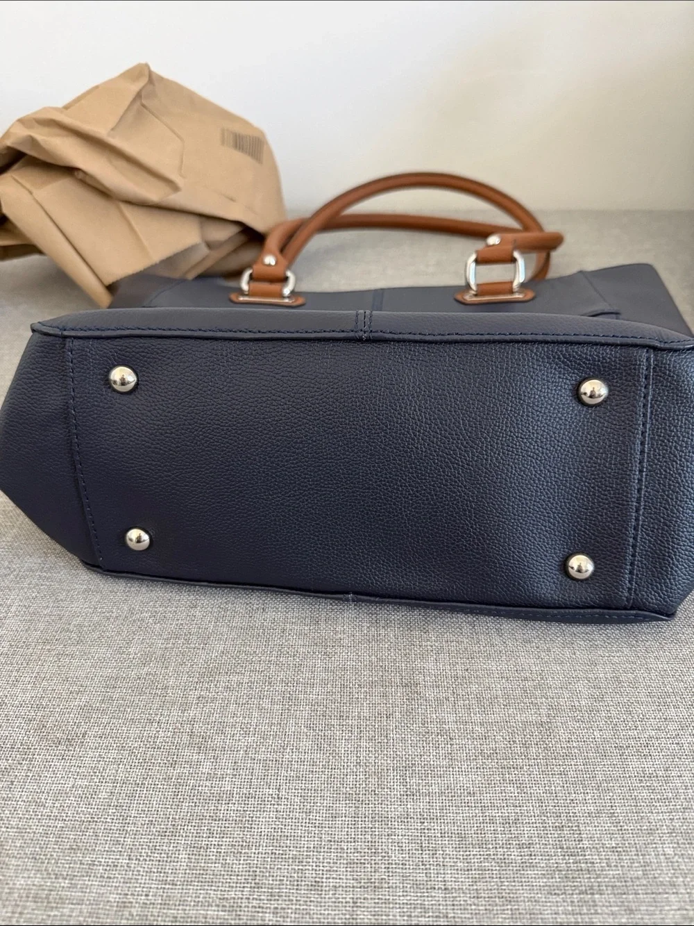 Tignanello leather Navy Tote with Brown Handles